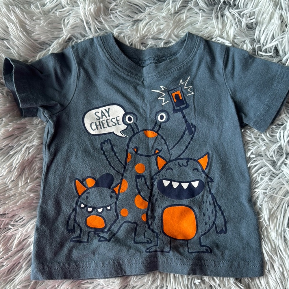 Carter's Gray and Orange Short Sleeve Tee with Cartoon Design